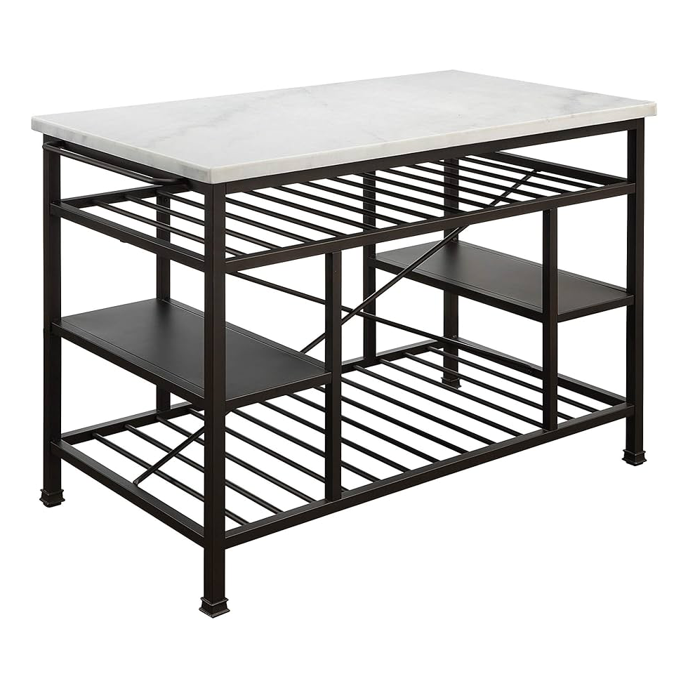 M057 Lanzo Kitchen Island in Marble and Gunmetal