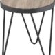 M069 Benjara Brown and Black Round End Table with Wooden Top and Metal Hairpin Legs